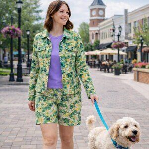 Iconic 90s Vibe! | Chadwick's Abstract Denim | Two-Piece Jacket & Shorts Set | M